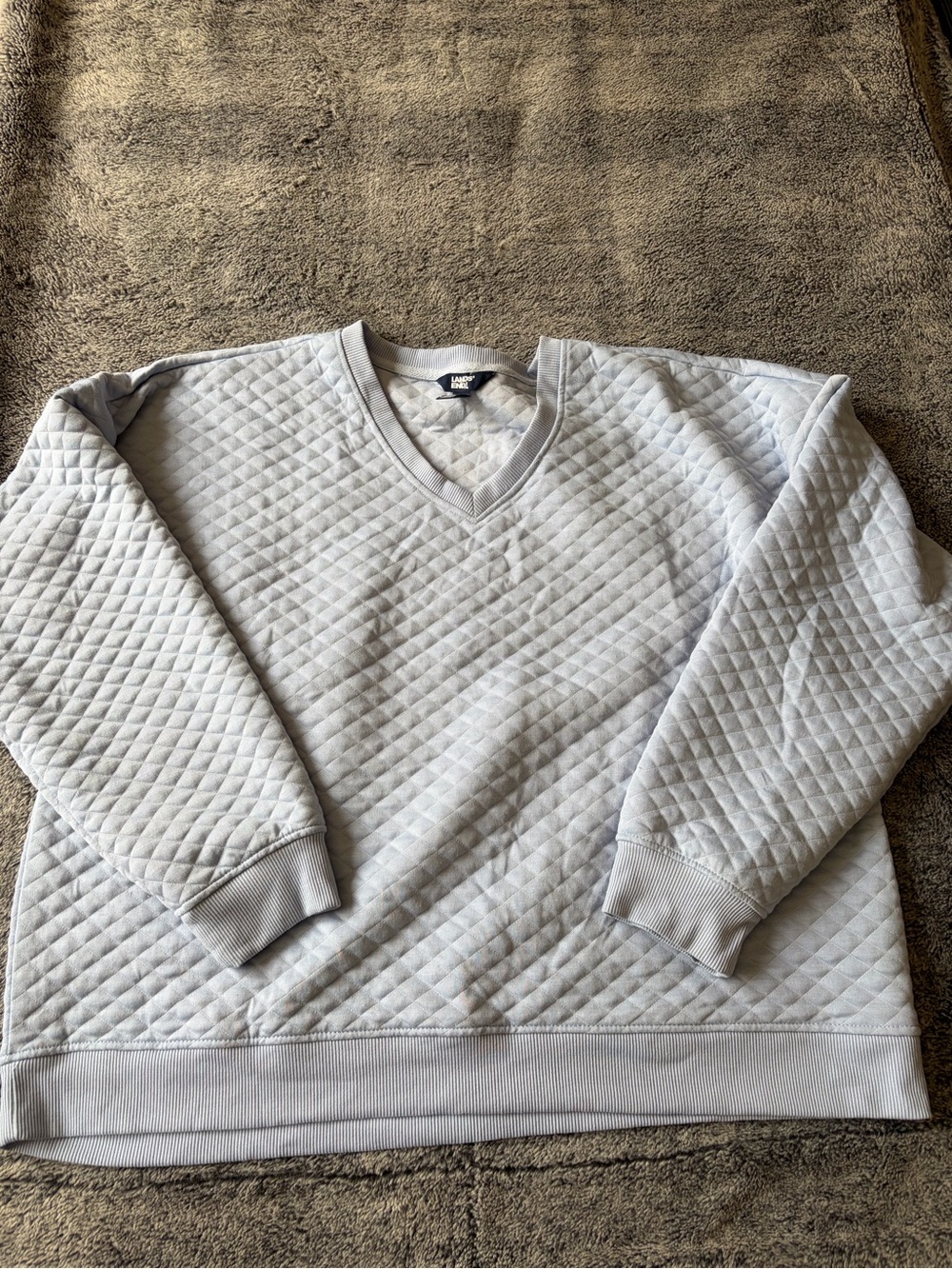 Lands' End Quilted V-Neck Sweatshirt in Light Blue